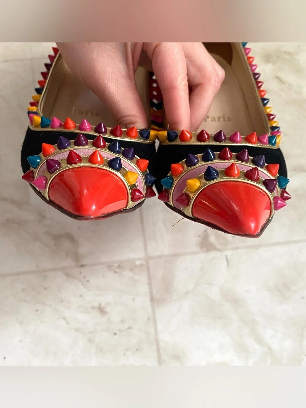 $1,095 Christian Louboutin Black Suede Leather Malabar Hill Spiked Pumps Heels 7